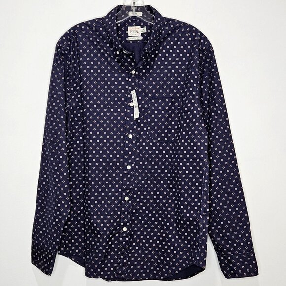J Crew Shirt Mens Medium Navy  Sunflower Dot Slim Secret Wash Cotton Poplin NEW - Picture 1 of 10